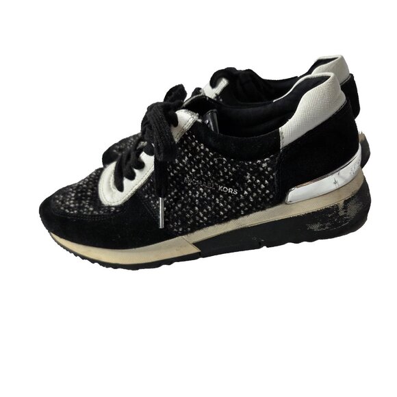 Michael Kors Women's Size 7 Allie Tweed Trainer Shoes Black - Picture 1 of 6
